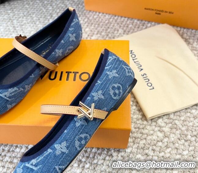 Pretty Style Louis Vuitton Romy Flat Ballerinas in Blue Monogram Denim 606159