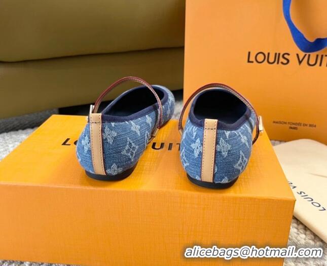 Pretty Style Louis Vuitton Romy Flat Ballerinas in Blue Monogram Denim 606159