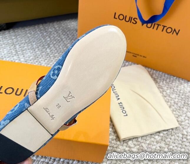 Pretty Style Louis Vuitton Romy Flat Ballerinas in Blue Monogram Denim 606159