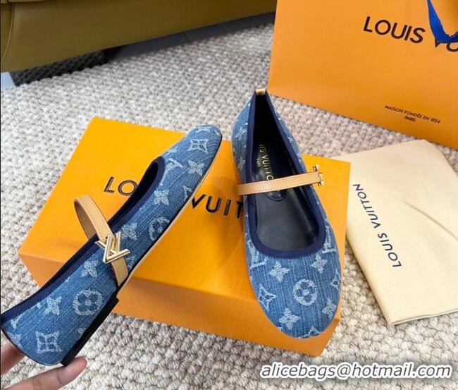 Pretty Style Louis Vuitton Romy Flat Ballerinas in Blue Monogram Denim 606159