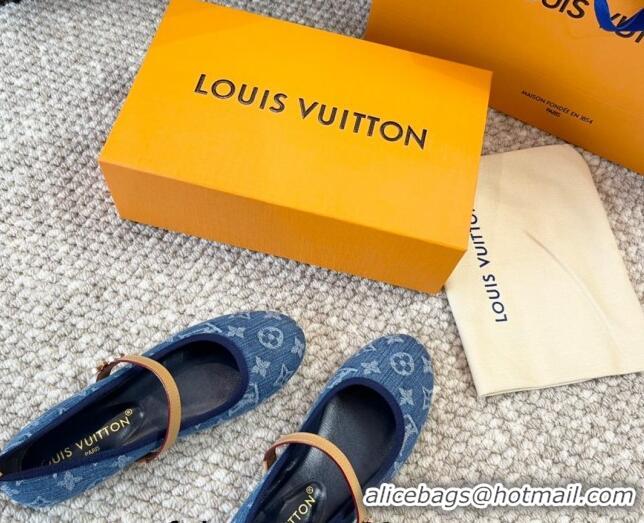 Pretty Style Louis Vuitton Romy Flat Ballerinas in Blue Monogram Denim 606159