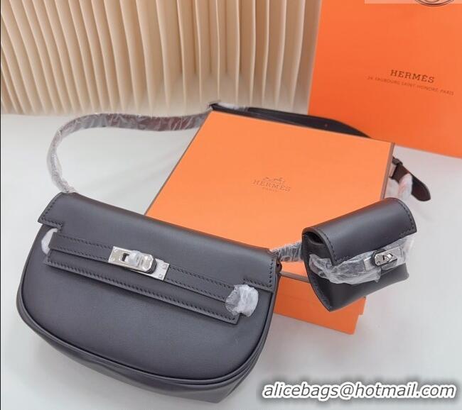 Top Quality Hermes Calfskin Pouch Belt/Belt Bag 0617 Black 2024