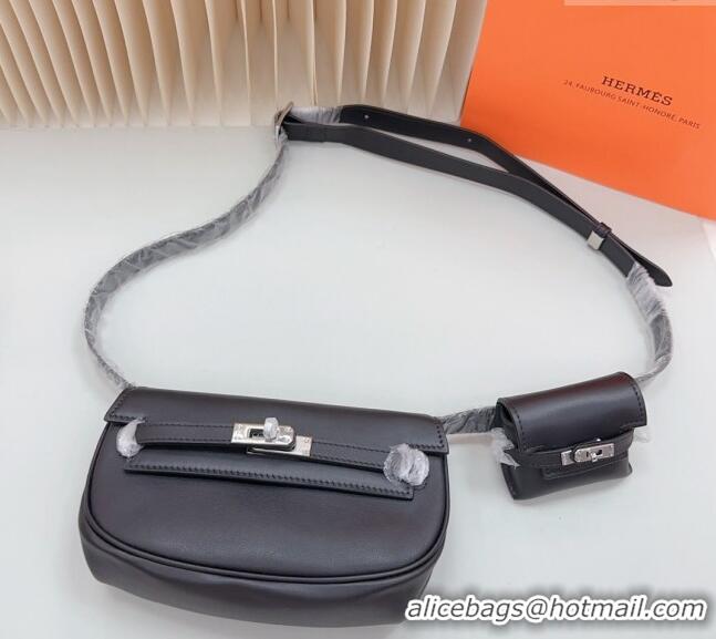 Top Quality Hermes Calfskin Pouch Belt/Belt Bag 0617 Black 2024