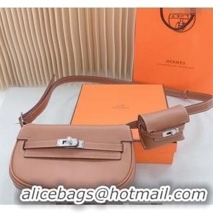 Good Looking Hermes Calfskin Pouch Belt/Belt Bag 0617 Brown 2024