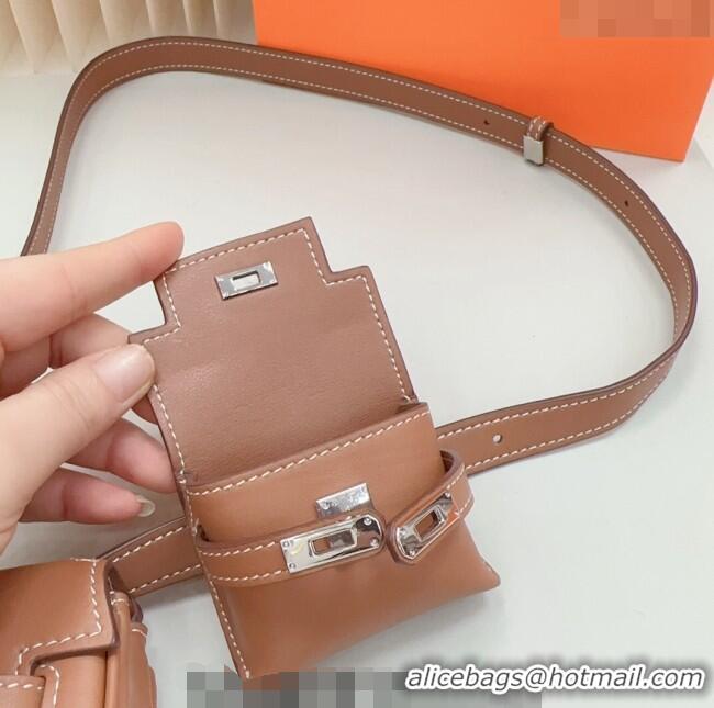 Good Looking Hermes Calfskin Pouch Belt/Belt Bag 0617 Brown 2024