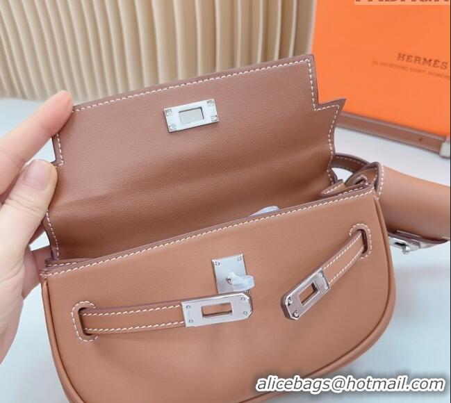 Good Looking Hermes Calfskin Pouch Belt/Belt Bag 0617 Brown 2024