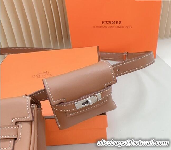 Good Looking Hermes Calfskin Pouch Belt/Belt Bag 0617 Brown 2024