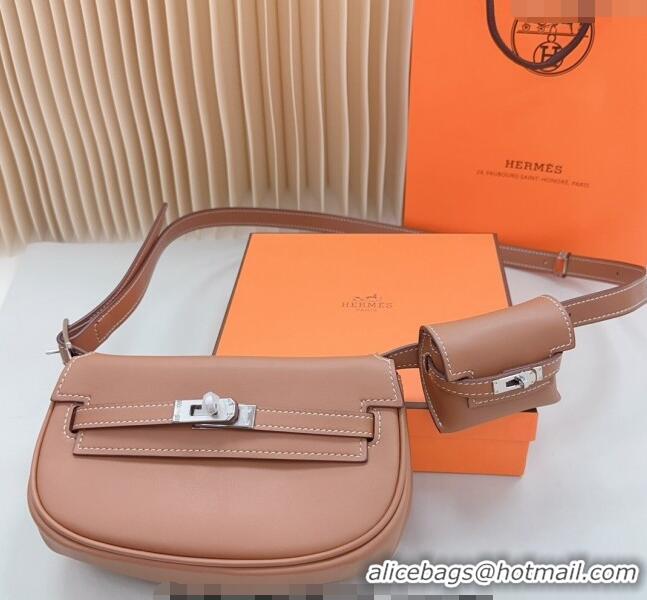 Good Looking Hermes Calfskin Pouch Belt/Belt Bag 0617 Brown 2024