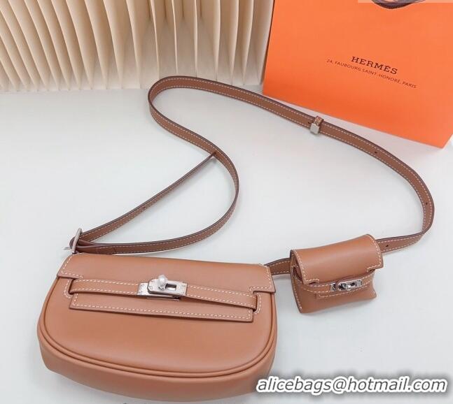 Good Looking Hermes Calfskin Pouch Belt/Belt Bag 0617 Brown 2024