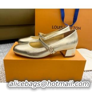 Sophisticated Louis Vuitton Romy Pumps 3.5cm in Metallic Lambskin Gold 606163