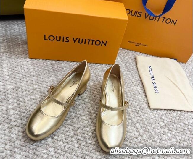 Sophisticated Louis Vuitton Romy Pumps 3.5cm in Metallic Lambskin Gold 606163