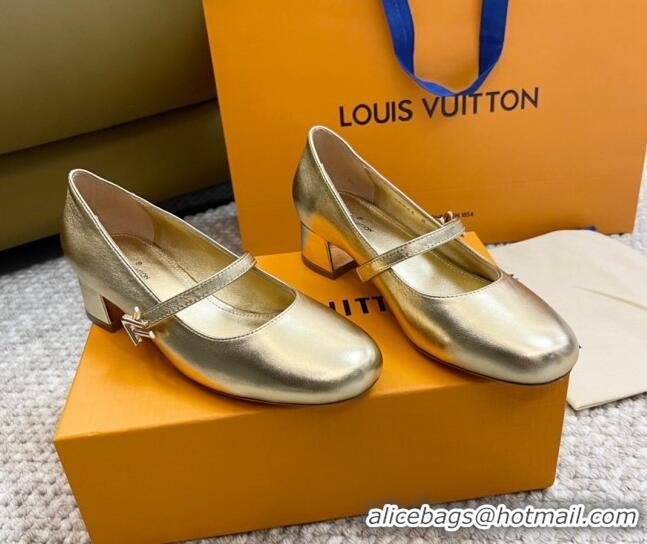 Sophisticated Louis Vuitton Romy Pumps 3.5cm in Metallic Lambskin Gold 606163