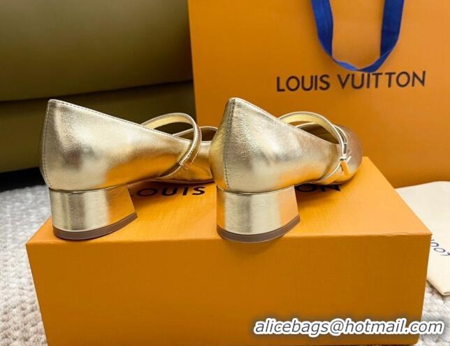 Sophisticated Louis Vuitton Romy Pumps 3.5cm in Metallic Lambskin Gold 606163