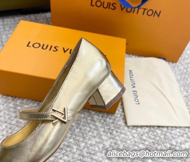 Sophisticated Louis Vuitton Romy Pumps 3.5cm in Metallic Lambskin Gold 606163