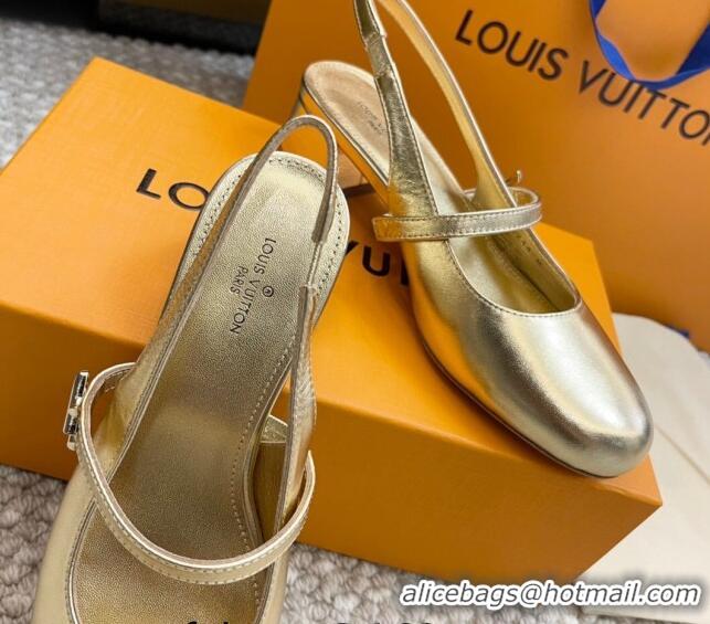 Duplicate Louis Vuitton Romy Slingback Pumps 3.5cm in Metallic Lambskin Gold 606164