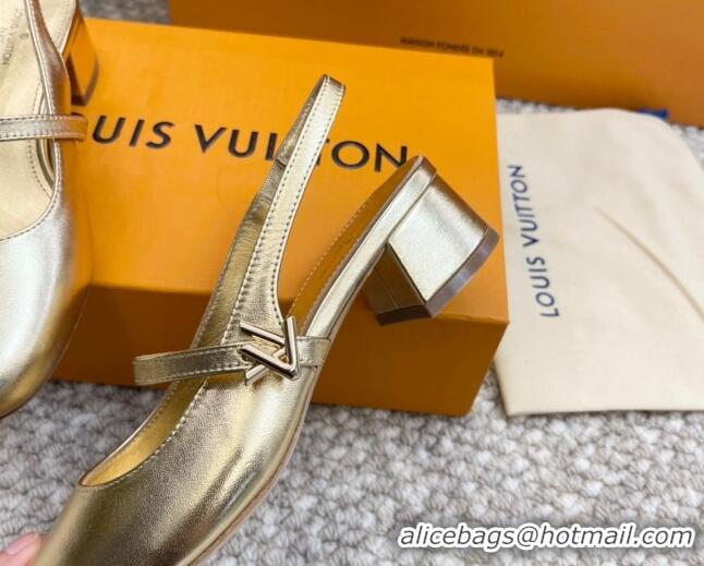 Duplicate Louis Vuitton Romy Slingback Pumps 3.5cm in Metallic Lambskin Gold 606164