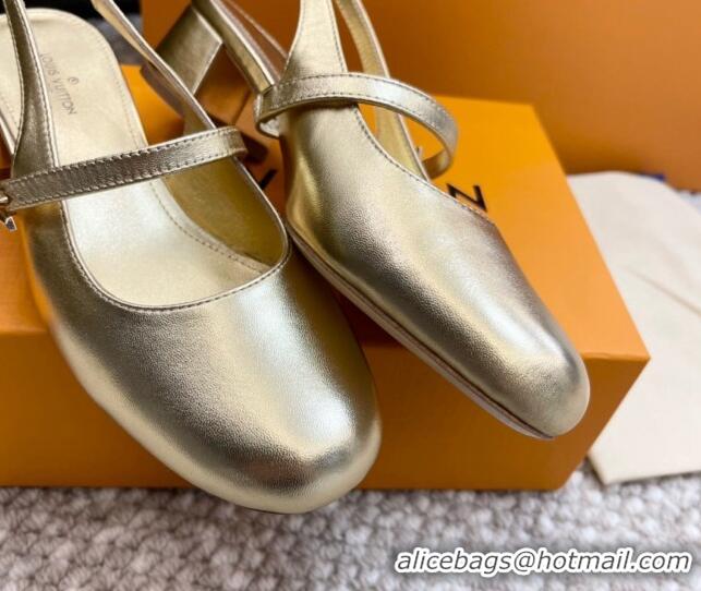 Duplicate Louis Vuitton Romy Slingback Pumps 3.5cm in Metallic Lambskin Gold 606164