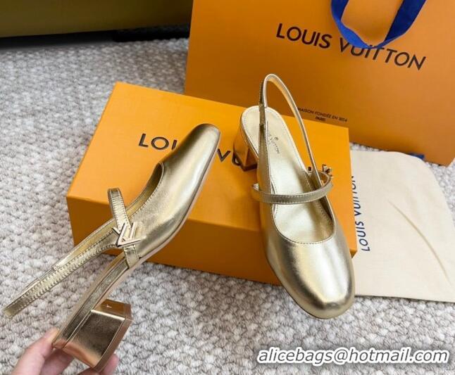 Duplicate Louis Vuitton Romy Slingback Pumps 3.5cm in Metallic Lambskin Gold 606164