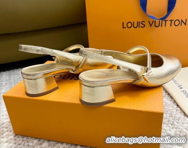 Duplicate Louis Vuitton Romy Slingback Pumps 3.5cm in Metallic Lambskin Gold 606164