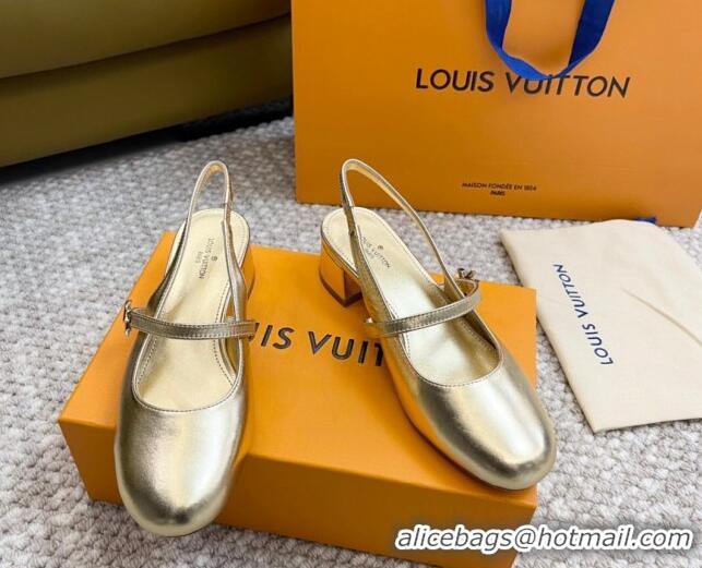 Duplicate Louis Vuitton Romy Slingback Pumps 3.5cm in Metallic Lambskin Gold 606164