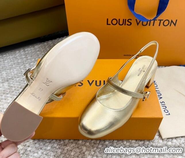 Duplicate Louis Vuitton Romy Slingback Pumps 3.5cm in Metallic Lambskin Gold 606164