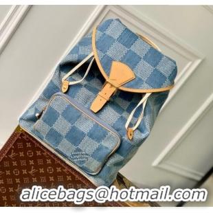 Famous Brand Louis Vuitton Montsouris Backpack in Damier Denim 3D Cotton Canvas N40708 Blue 2024