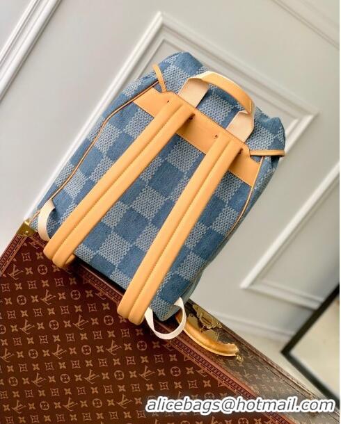 Famous Brand Louis Vuitton Montsouris Backpack in Damier Denim 3D Cotton Canvas N40708 Blue 2024