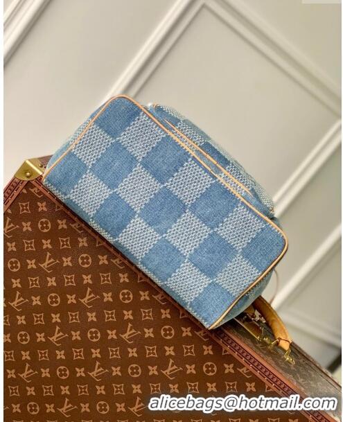 Famous Brand Louis Vuitton Montsouris Backpack in Damier Denim 3D Cotton Canvas N40708 Blue 2024