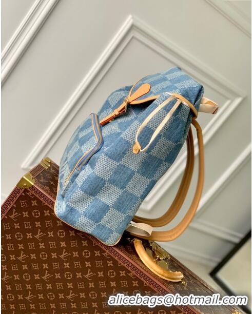 Famous Brand Louis Vuitton Montsouris Backpack in Damier Denim 3D Cotton Canvas N40708 Blue 2024