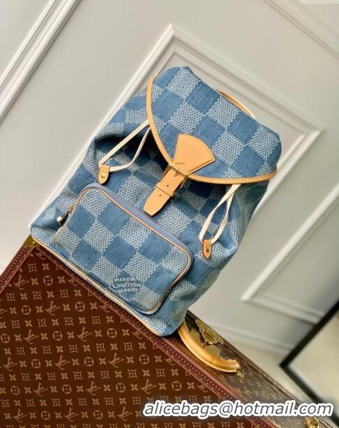 Famous Brand Louis Vuitton Montsouris Backpack in Damier Denim 3D Cotton Canvas N40708 Blue 2024