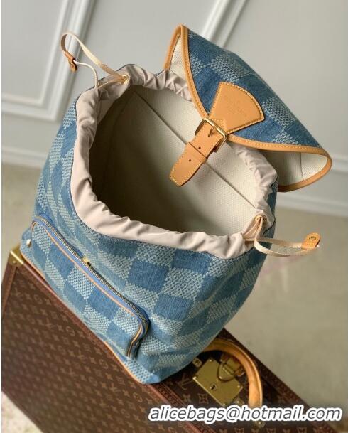 Famous Brand Louis Vuitton Montsouris Backpack in Damier Denim 3D Cotton Canvas N40708 Blue 2024