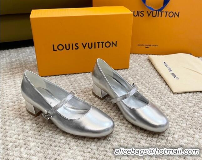 Grade Quality Louis Vuitton Romy Pumps 3.5cm in Metallic Lambskin Silver 606165