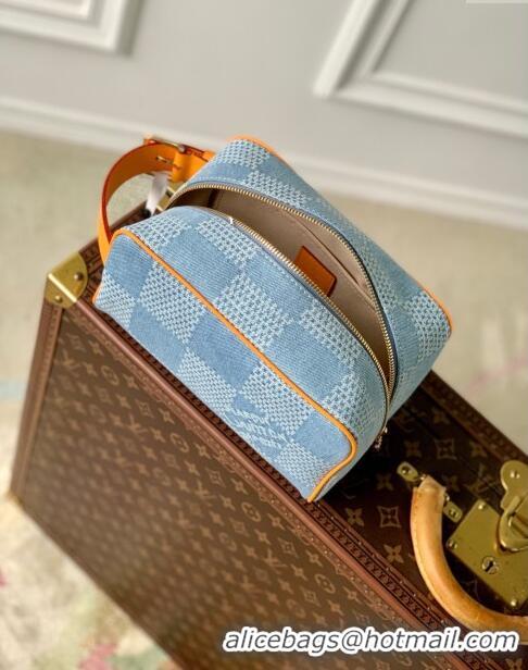 Promotional Louis Vuitton Locker Dopp Kit Pouch in Damier Denim 3D Cotton Canvas N47053 Blue 2024