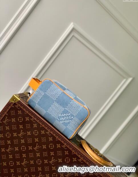 Promotional Louis Vuitton Locker Dopp Kit Pouch in Damier Denim 3D Cotton Canvas N47053 Blue 2024