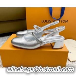 Purchase Louis Vuitton Romy Slingback Pumps 3.5cm in Metallic Lambskin Silver 606166