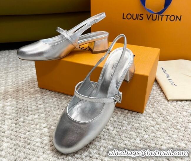 Purchase Louis Vuitton Romy Slingback Pumps 3.5cm in Metallic Lambskin Silver 606166