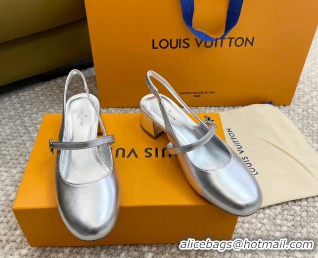 Purchase Louis Vuitton Romy Slingback Pumps 3.5cm in Metallic Lambskin Silver 606166