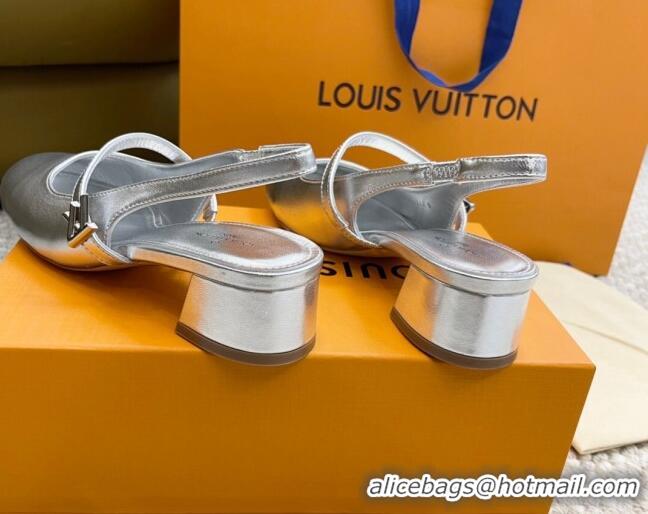 Purchase Louis Vuitton Romy Slingback Pumps 3.5cm in Metallic Lambskin Silver 606166