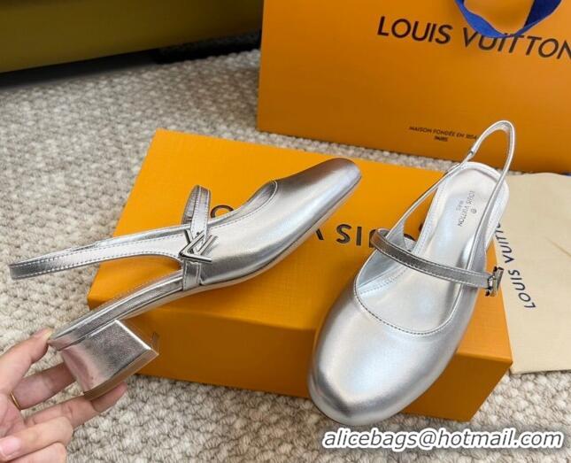 Purchase Louis Vuitton Romy Slingback Pumps 3.5cm in Metallic Lambskin Silver 606166