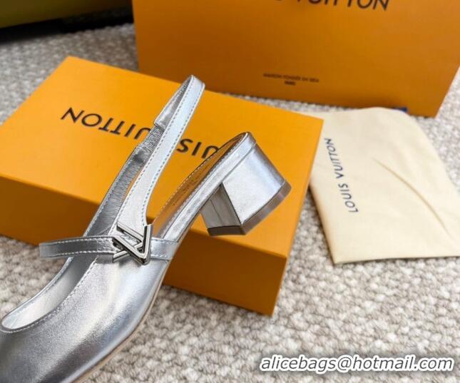 Purchase Louis Vuitton Romy Slingback Pumps 3.5cm in Metallic Lambskin Silver 606166