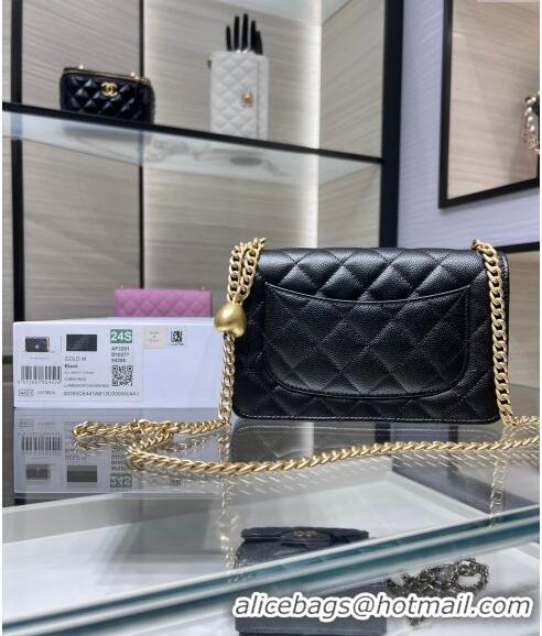 Promotional Chanel Grained Calfskin Clutch with Heart Chain AP3201 Black 2024