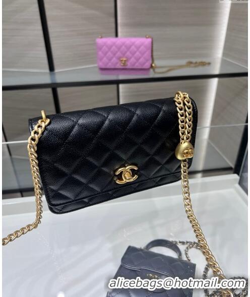 Promotional Chanel Grained Calfskin Clutch with Heart Chain AP3201 Black 2024