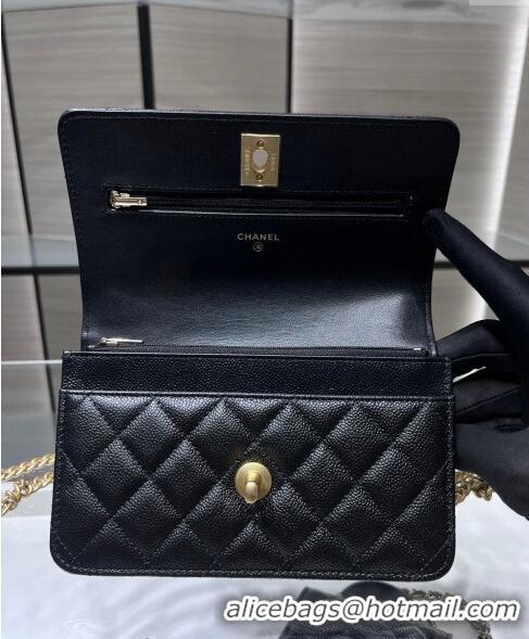 Promotional Chanel Grained Calfskin Clutch with Heart Chain AP3201 Black 2024