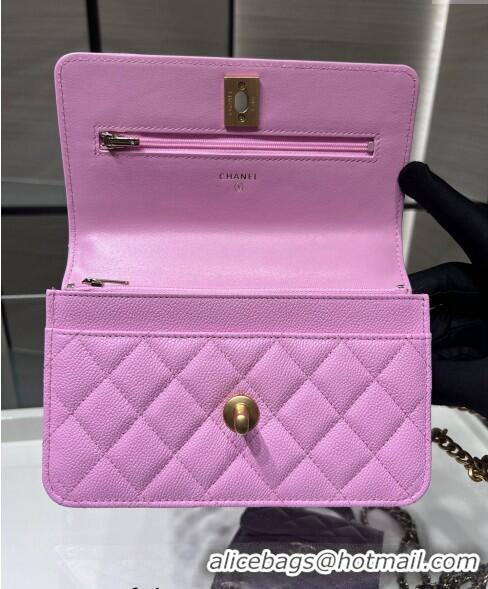 Luxury Cheap Chanel Grained Calfskin Clutch with Heart Chain AP3201 Pink 2024