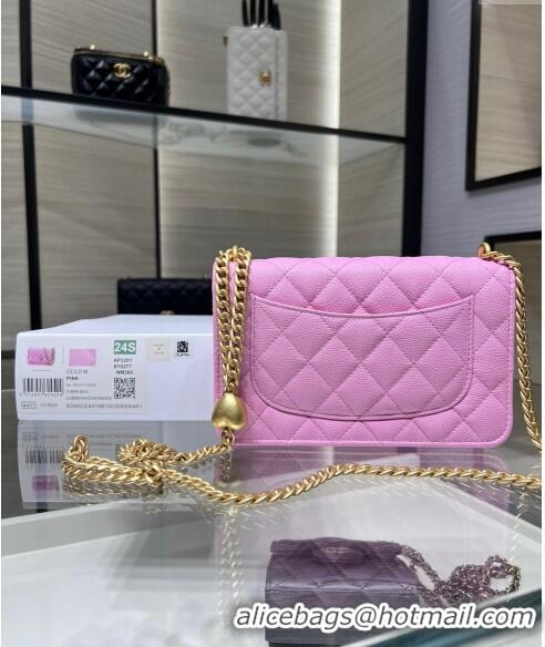 Luxury Cheap Chanel Grained Calfskin Clutch with Heart Chain AP3201 Pink 2024