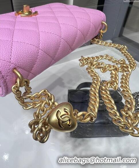 Luxury Cheap Chanel Grained Calfskin Clutch with Heart Chain AP3201 Pink 2024