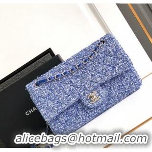 Promotional Chanel Classic Tweed Medium 11.12 Flap Bag A01112 Blue 2024