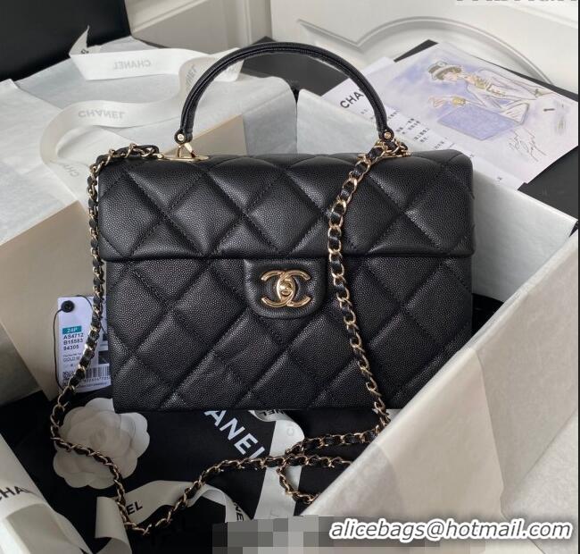 Buy Inexpensive Chanel Grained Calfskin Medium Flap Bag with Top Handle AS4712 Black 2024