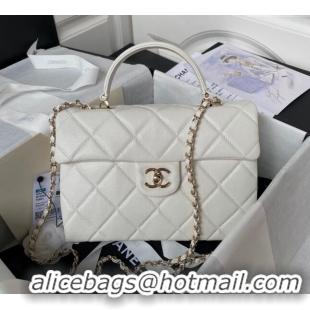 Top Grade Chanel Grained Calfskin Medium Flap Bag with Top Handle AS4712 White 2024