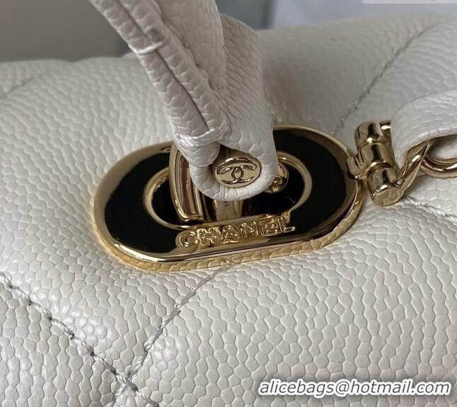 Top Grade Chanel Grained Calfskin Medium Flap Bag with Top Handle AS4712 White 2024